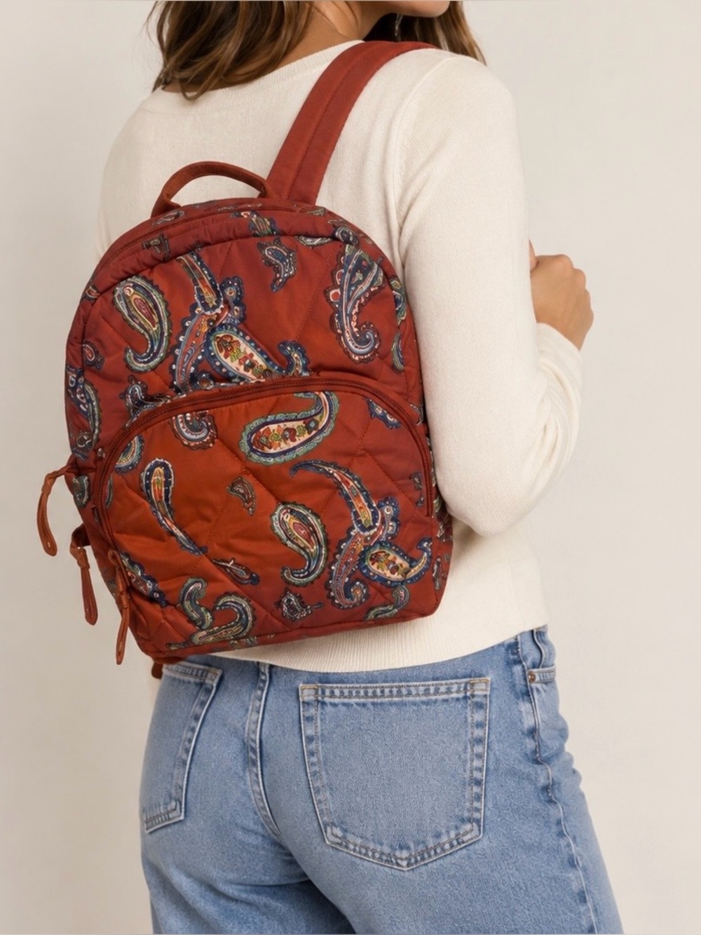 Vera Bradley Ultralight Commuter Backpack Rust-Stone Manor Paisley Quiltedd